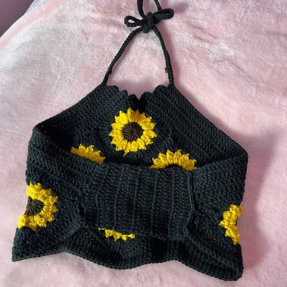 Handmade crochet sunflower halter top - Picture 4 of 7